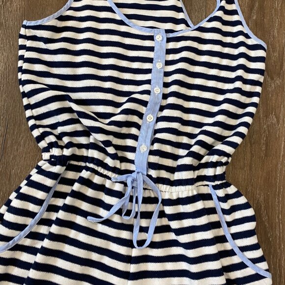 Striped Sleeveless Romper With Buttons & Drawstring Waist By Lacoma Size Small - Picture 2 of 6